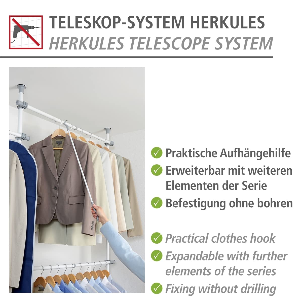Wenko Herkules asta appendiabiti 76 cm bianco grigio