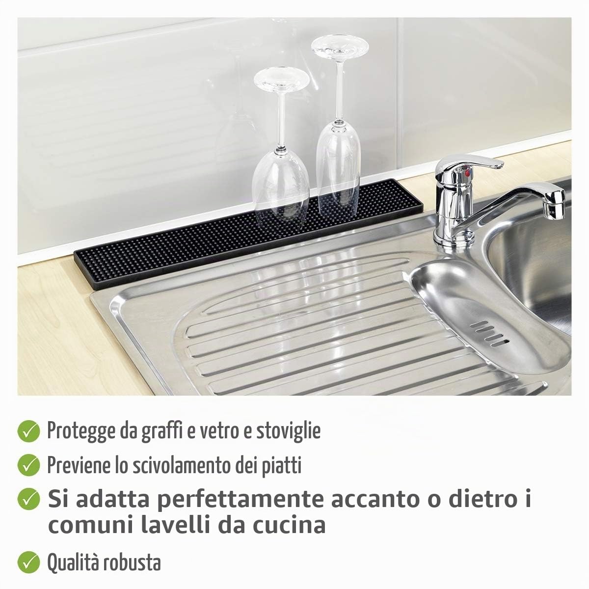 Wenko 54700100 Tappetino Scolapiatti Nero 42x8 cm Antiscivolo