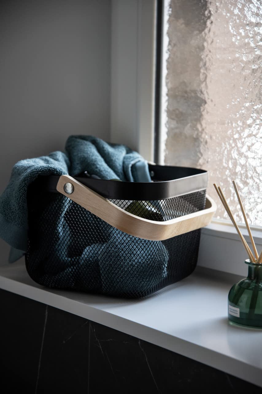 Wenko Bambusa Cesto Bagno Nero 25x17 cm Manico Bambù