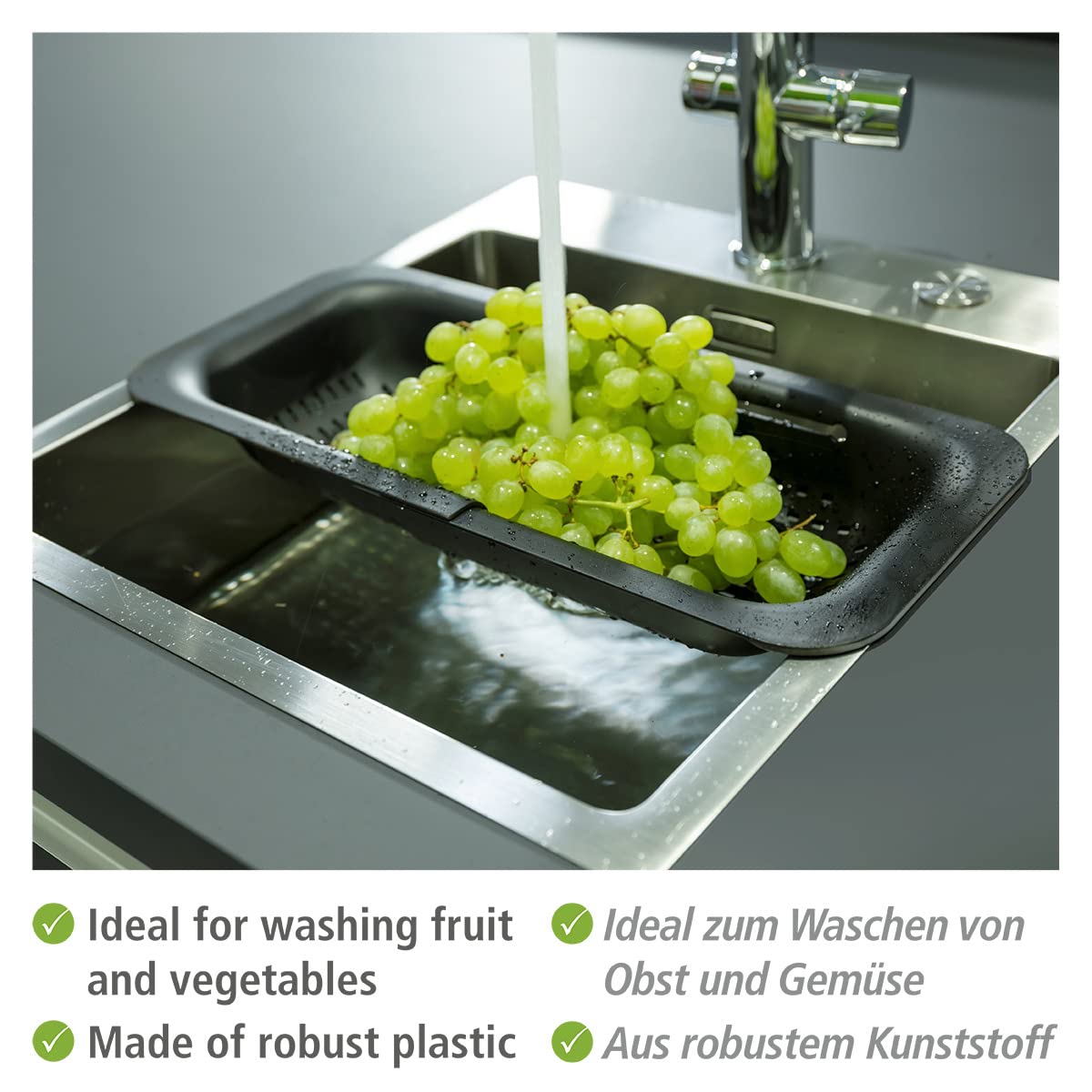 Wenko Sivo Black scolapasta lavello nero estensibile 37-50 cm