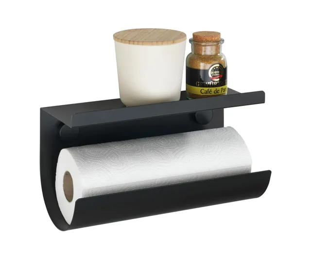 WENKO Jet portarotolo cucina nero metallo 30x15x12 cm