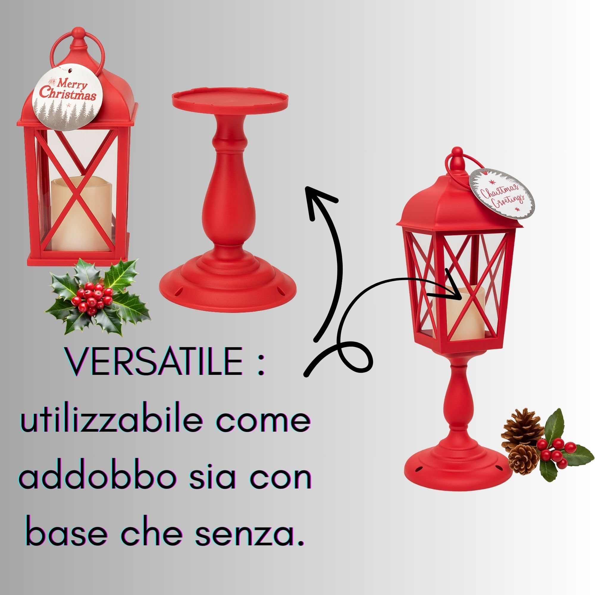 Cecaro Group Lanterna Natalizia Rossa 30 cm a Batteria