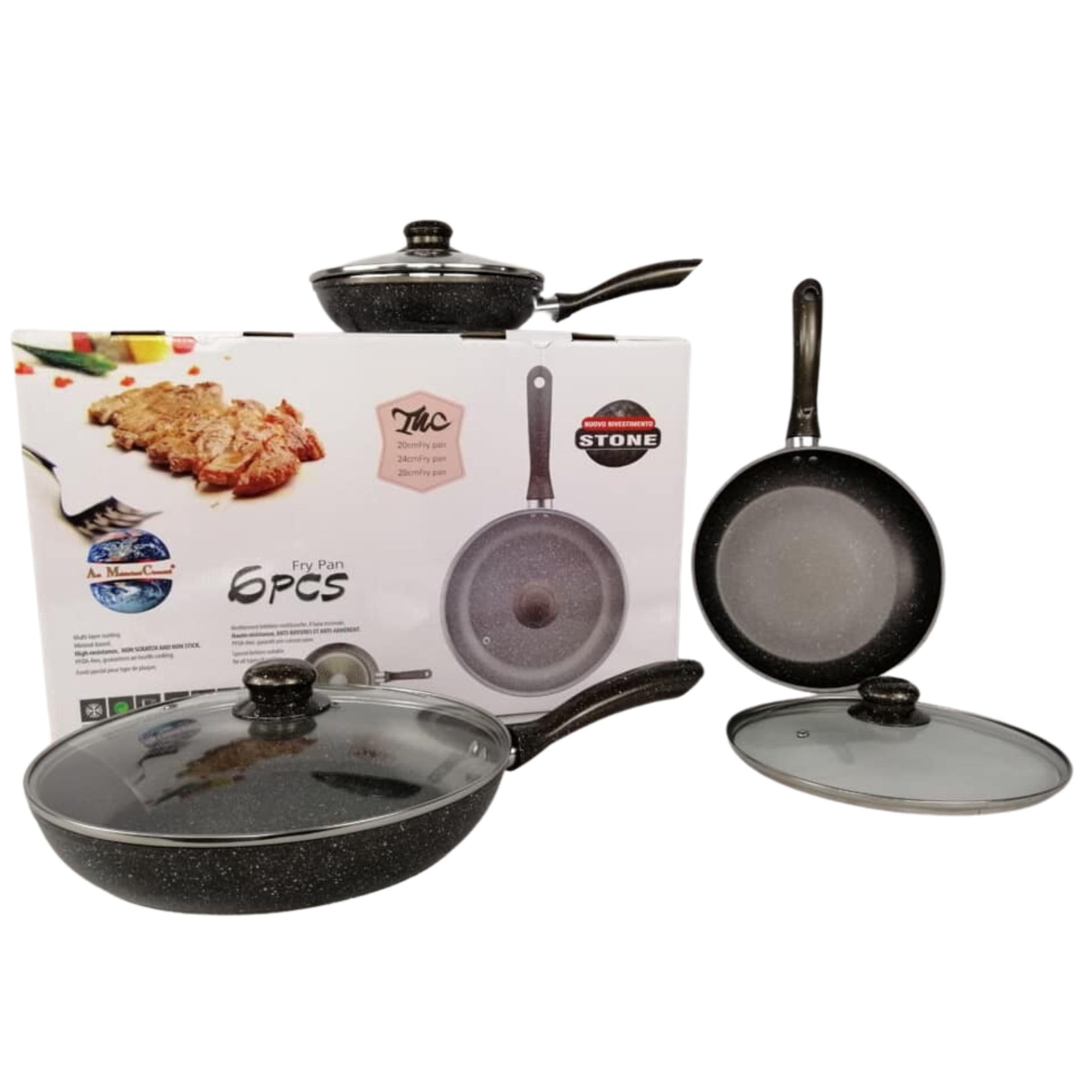 Cecaro Group Set 3 Padelle Antiaderenti 20-28 cm Pietra