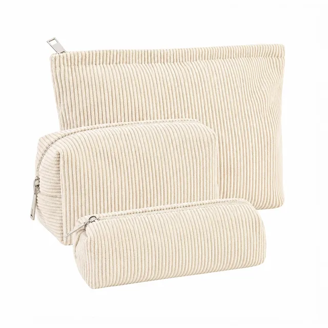Quelcc Beauty Case Donna 3 Pezzi Beige con Cerniera