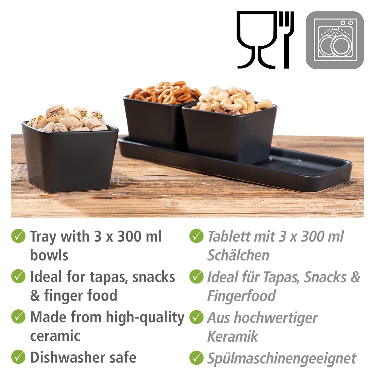 Wenko Black Outdoor Kitchen set ciotole snack 4 pezzi nero