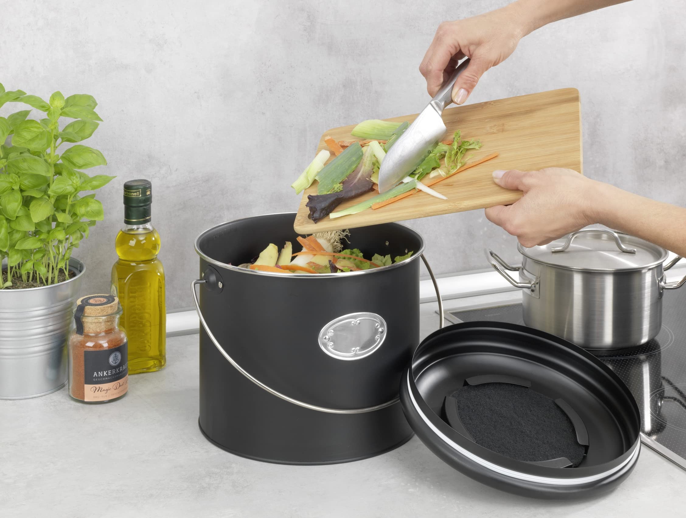 Wenko Nero secchio compost 6 L antiodore nero