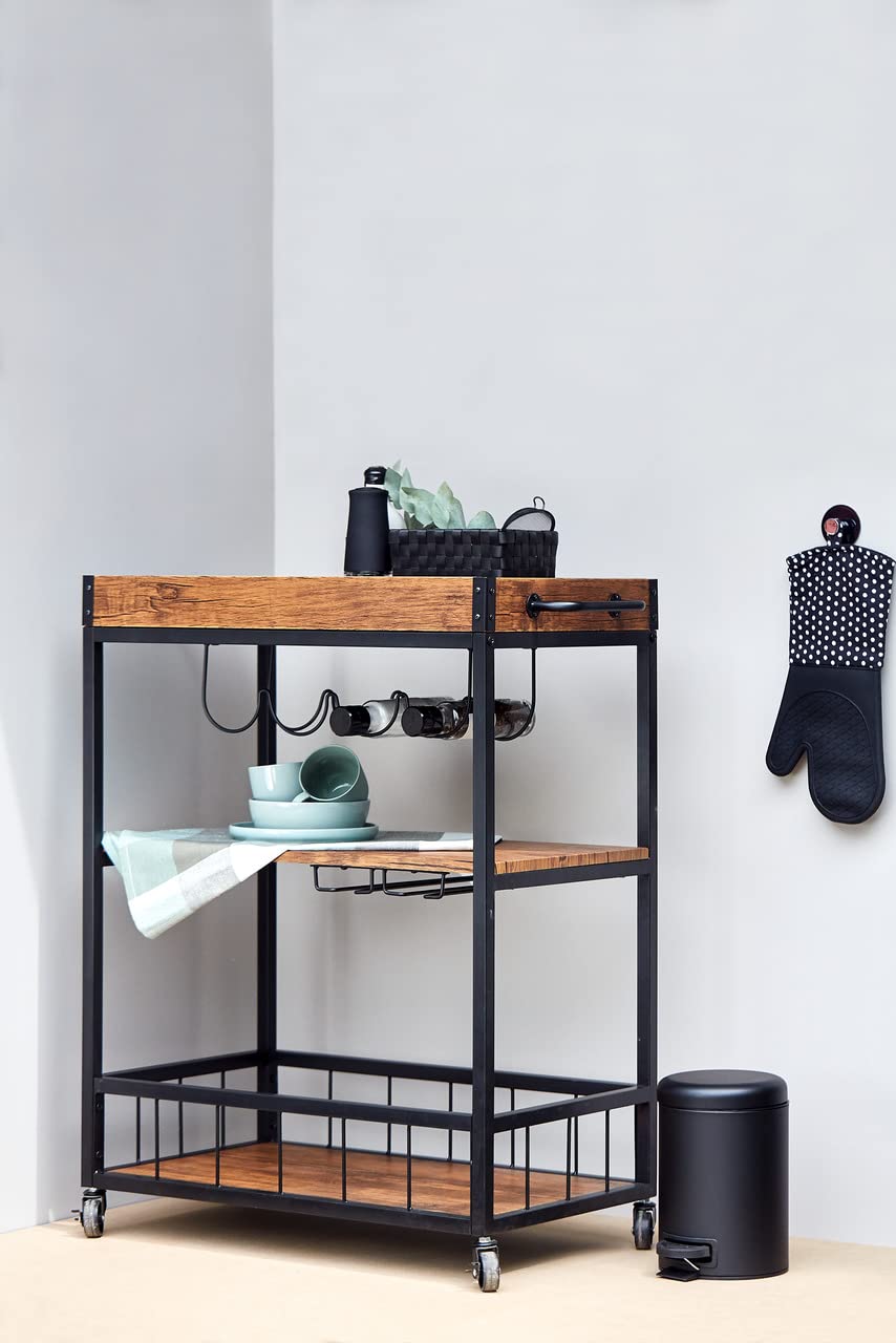 Wenko Rustico carrello cucina nero marrone 3 ripiani 80 cm