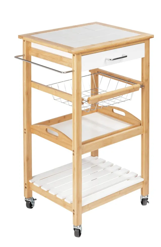 Wenko Finja Carrello Bambù Bianco Multiuso da Cucina e Bagno