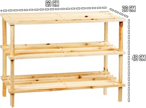 Cecaro Group scarpiera legno 3 ripiani 63x48x26 cm naturale