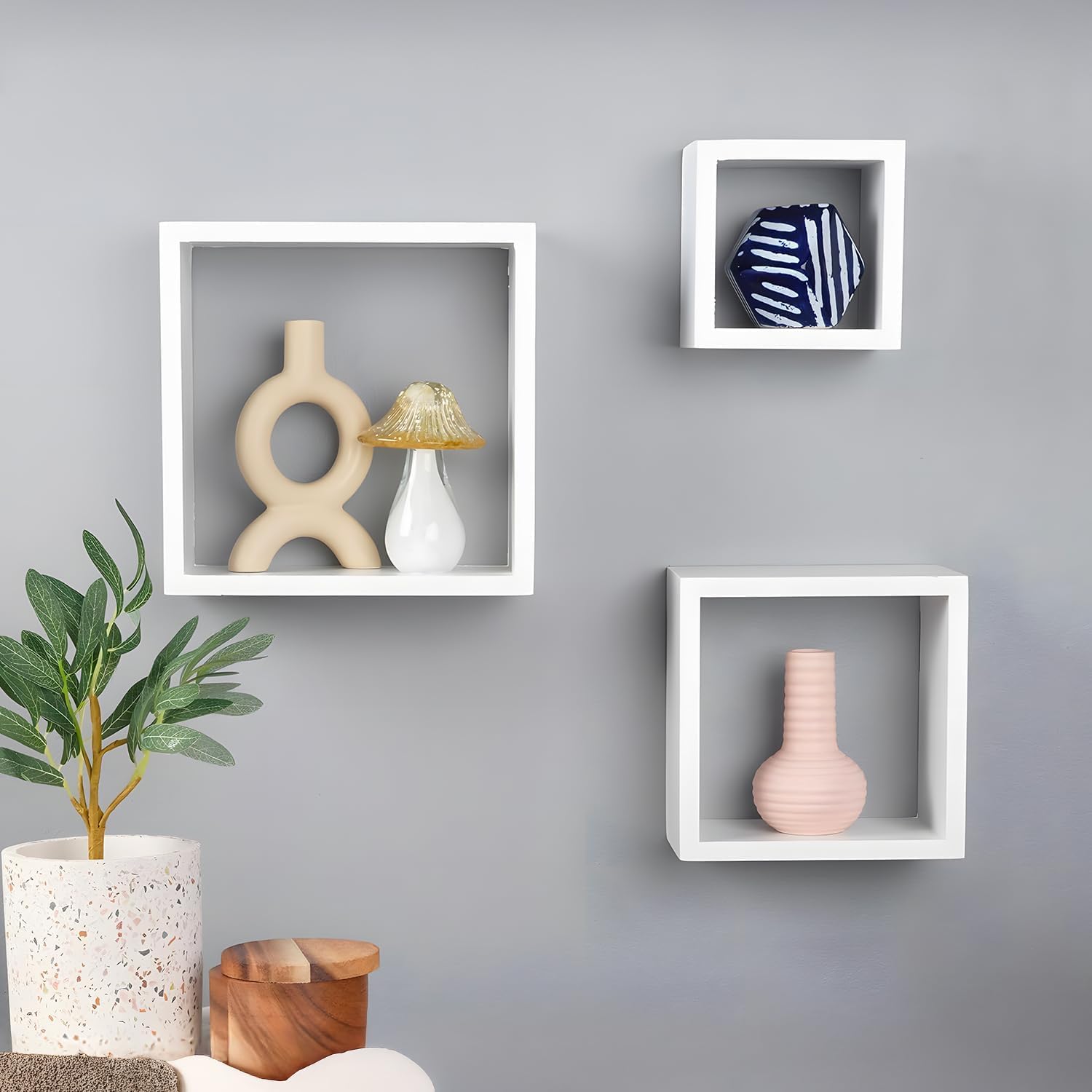 Cecaro Group Cubo Mensole Parete Bianche Set 3 Pezzi MDF