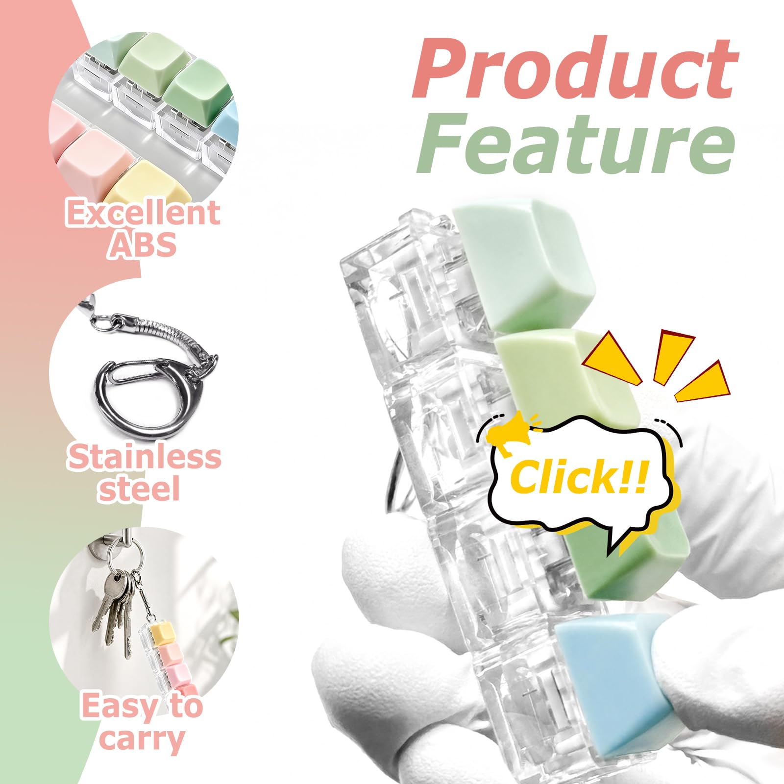 Quelcc Portachiavi Tastiera Fidget 2 Pezzi Verde Pallido Click