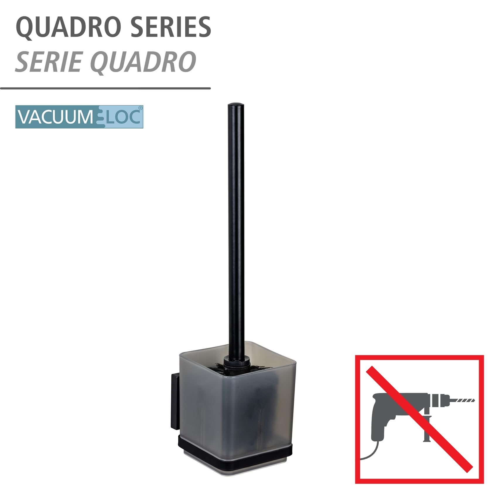 Wenko Quadro set scopino WC da parete nero con supporto
