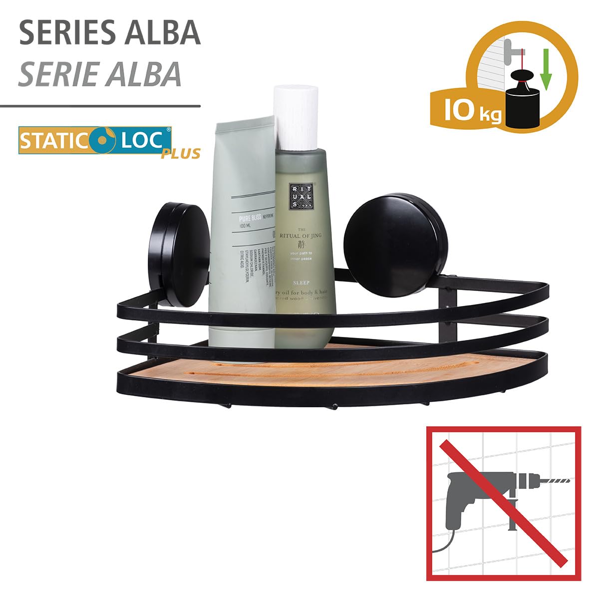 Wenko Alba Static-Loc Plus mensola angolare nero 27 cm