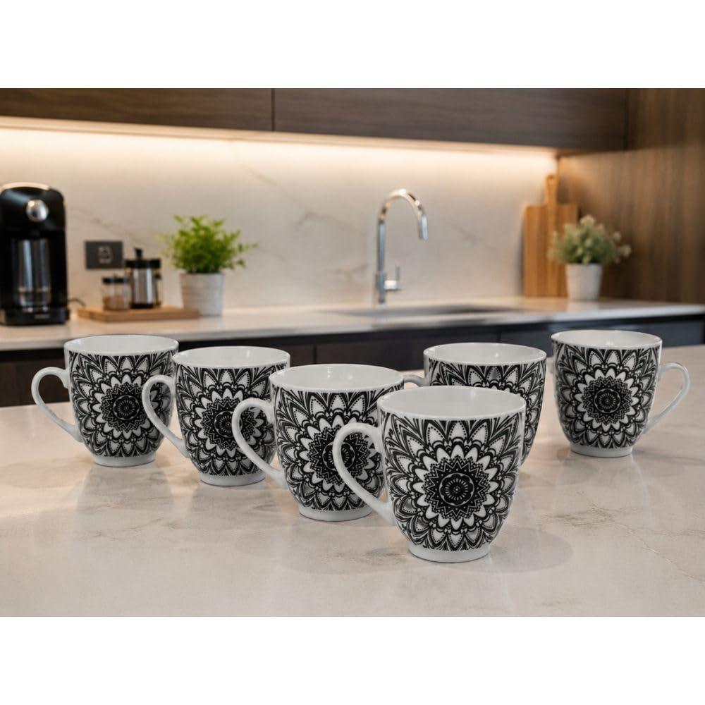 Cecaro Group tazzine caffè porcellana 90 ml set 6 decoro nero