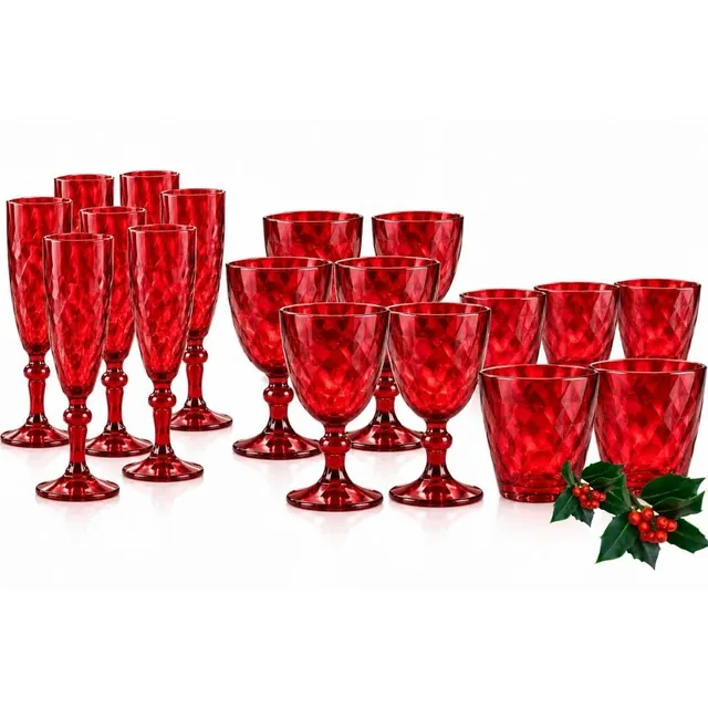 Cecaro Group Linea Diamante Bicchieri Rossi Vetro Set 18 Pezzi