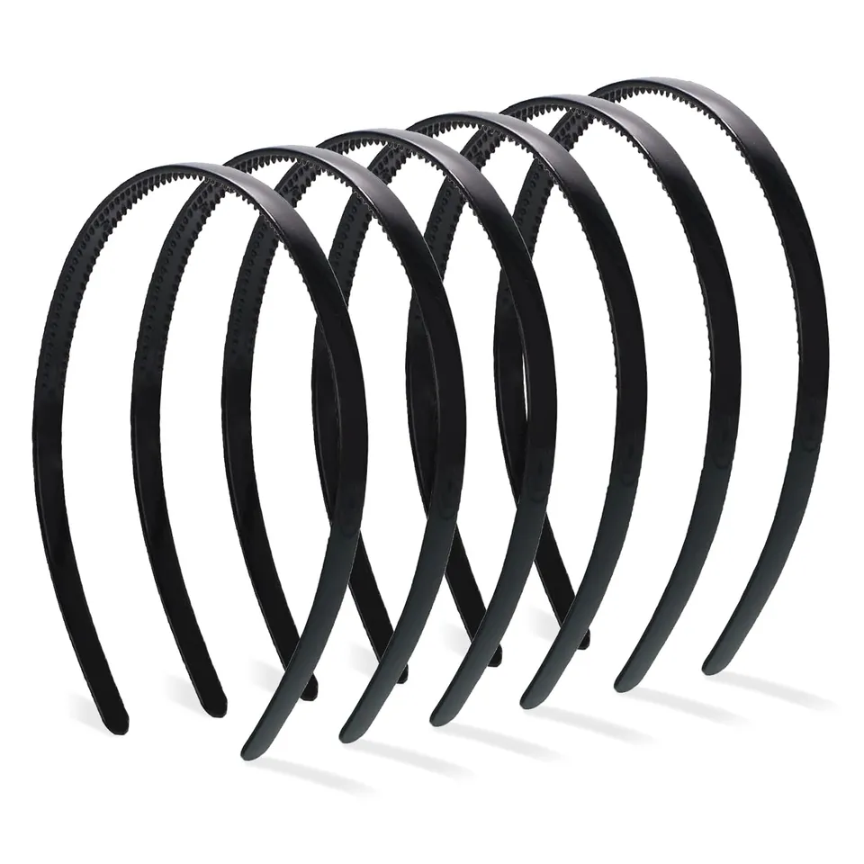 Quelcc Cerchietto Nero Sottile 8 mm 6 Pezzi con Denti