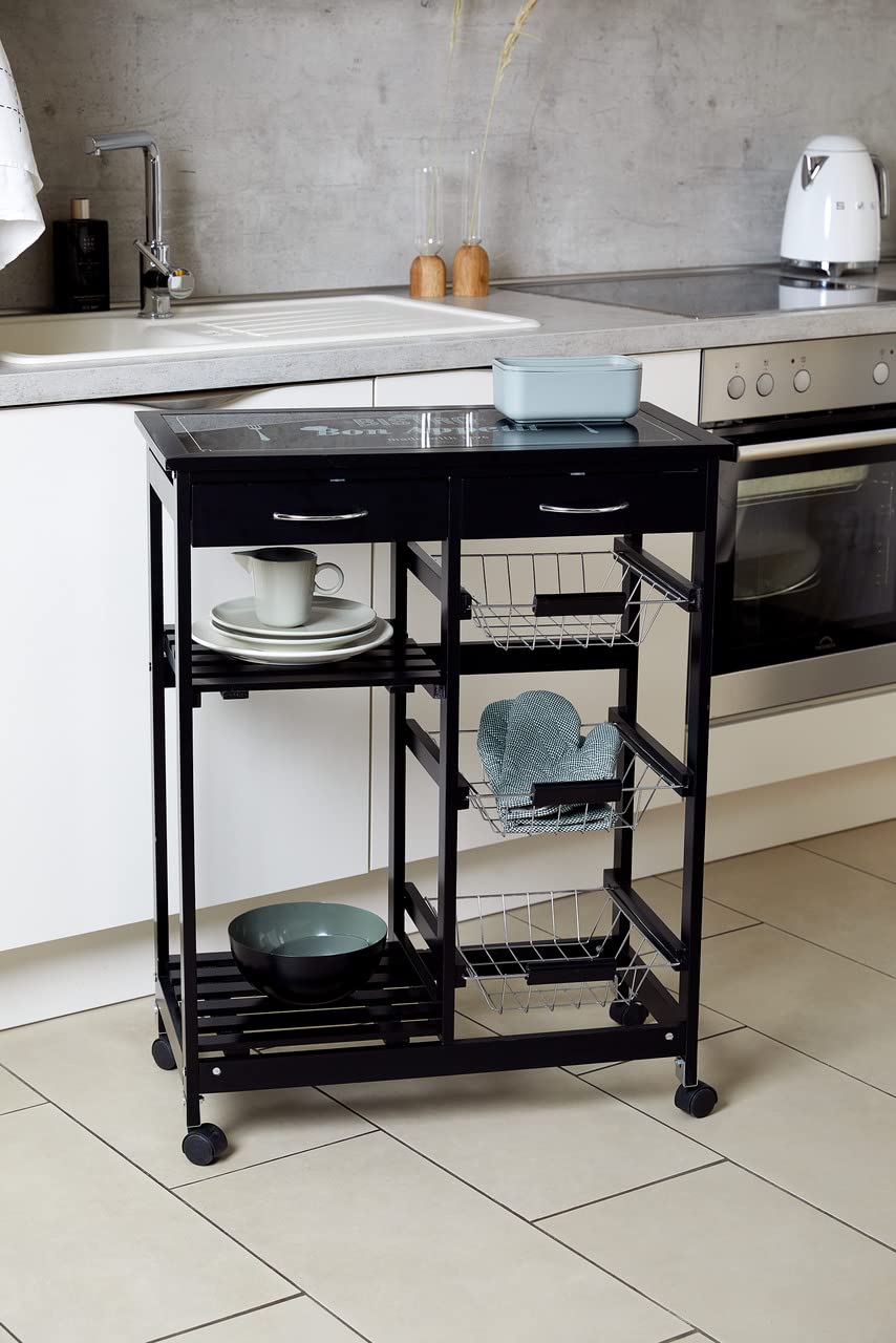 Wenko Bon Appetit Carrello Cucina nero 67x86,5x35 cm