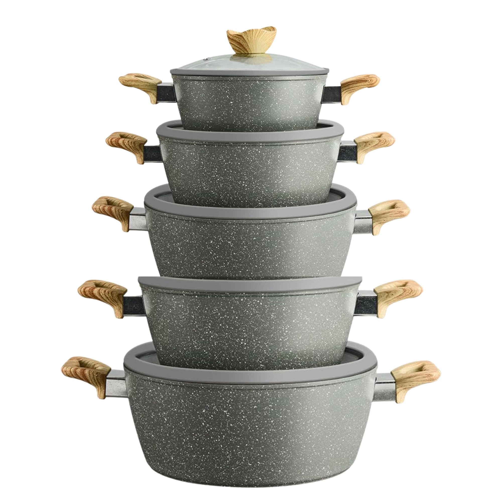 Cecaro Group Set Pentole 10 Pezzi Granito Grigio Antiaderente