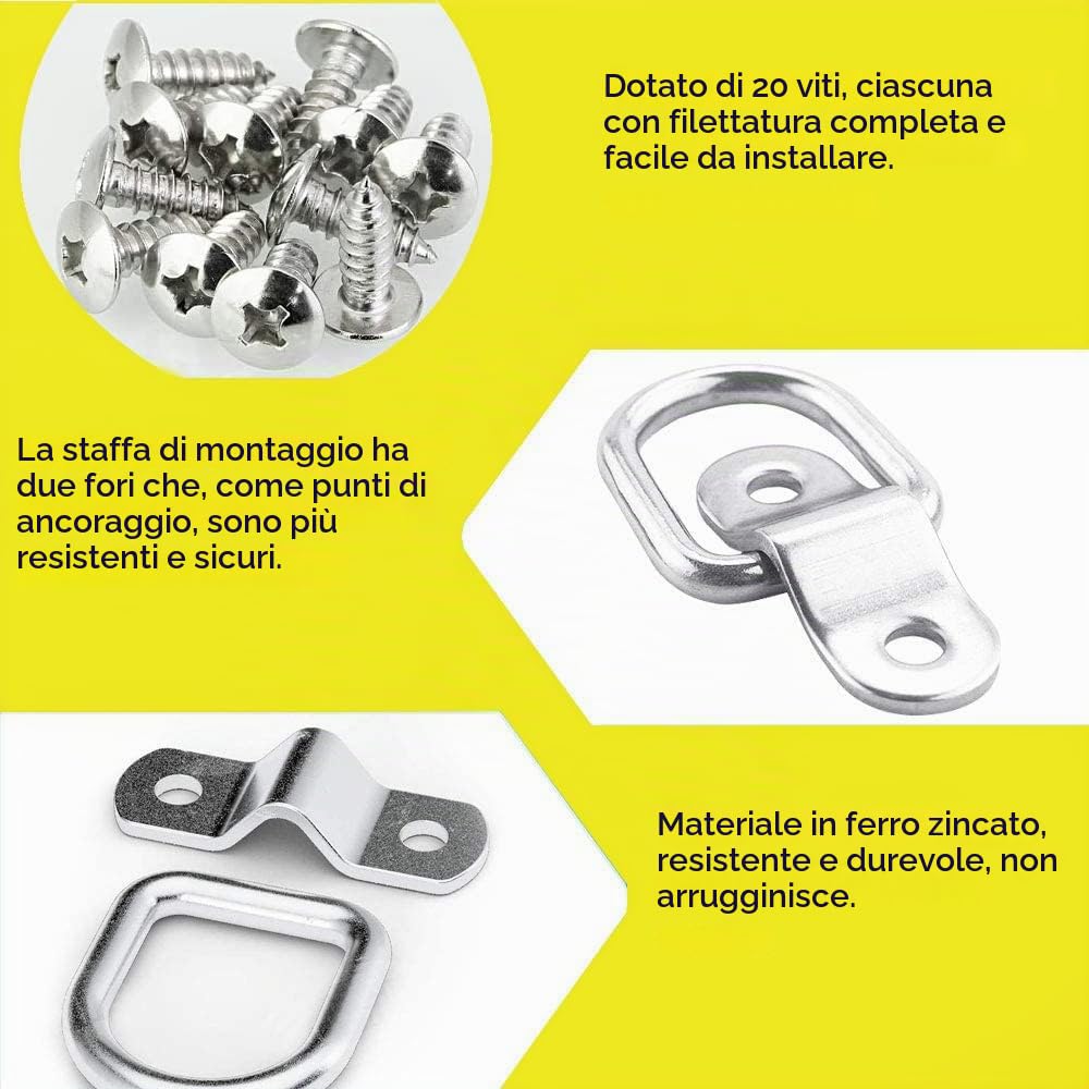 Lxoraziy Anelli Ancoraggio a D 10 Pezzi con Viti Zincati