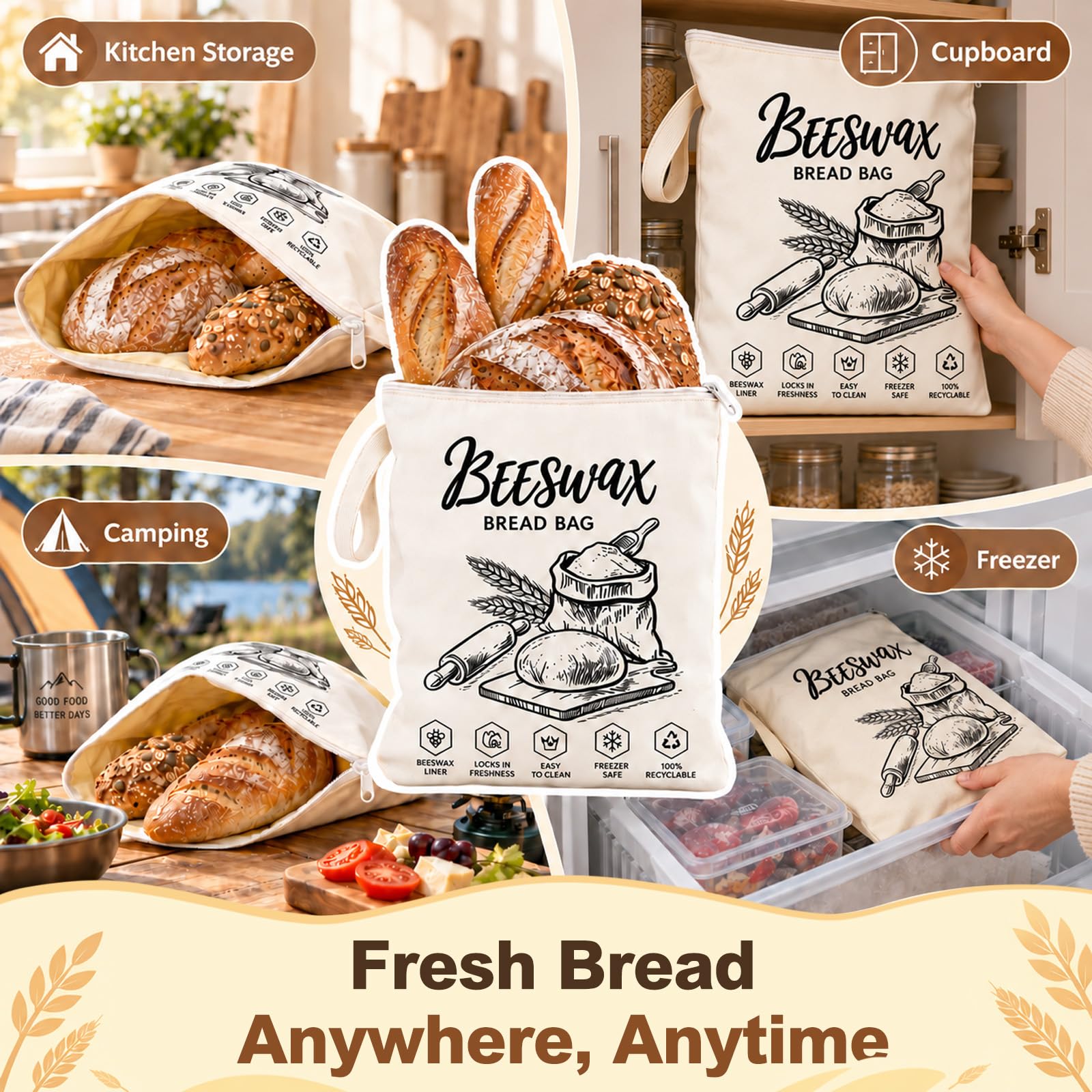 Quelcc Sacchetti Pane Cera Api 2 Pezzi 32x43 cm