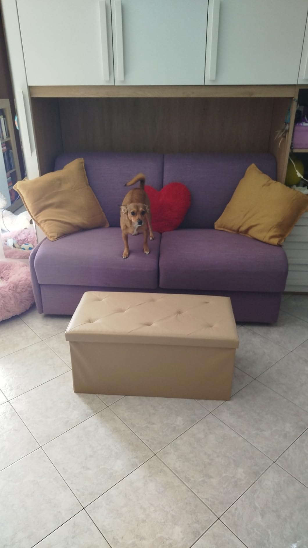 Vanity Pouf Contenitore Trapuntato 76x38 Beige Ecopelle