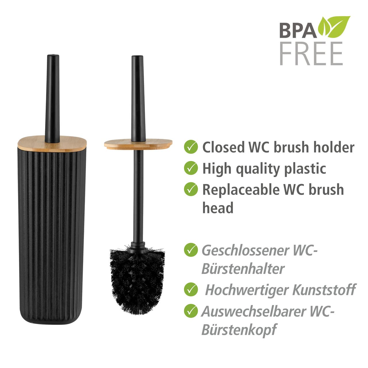 Wenko Rotello scopino WC nero naturale con portascopino