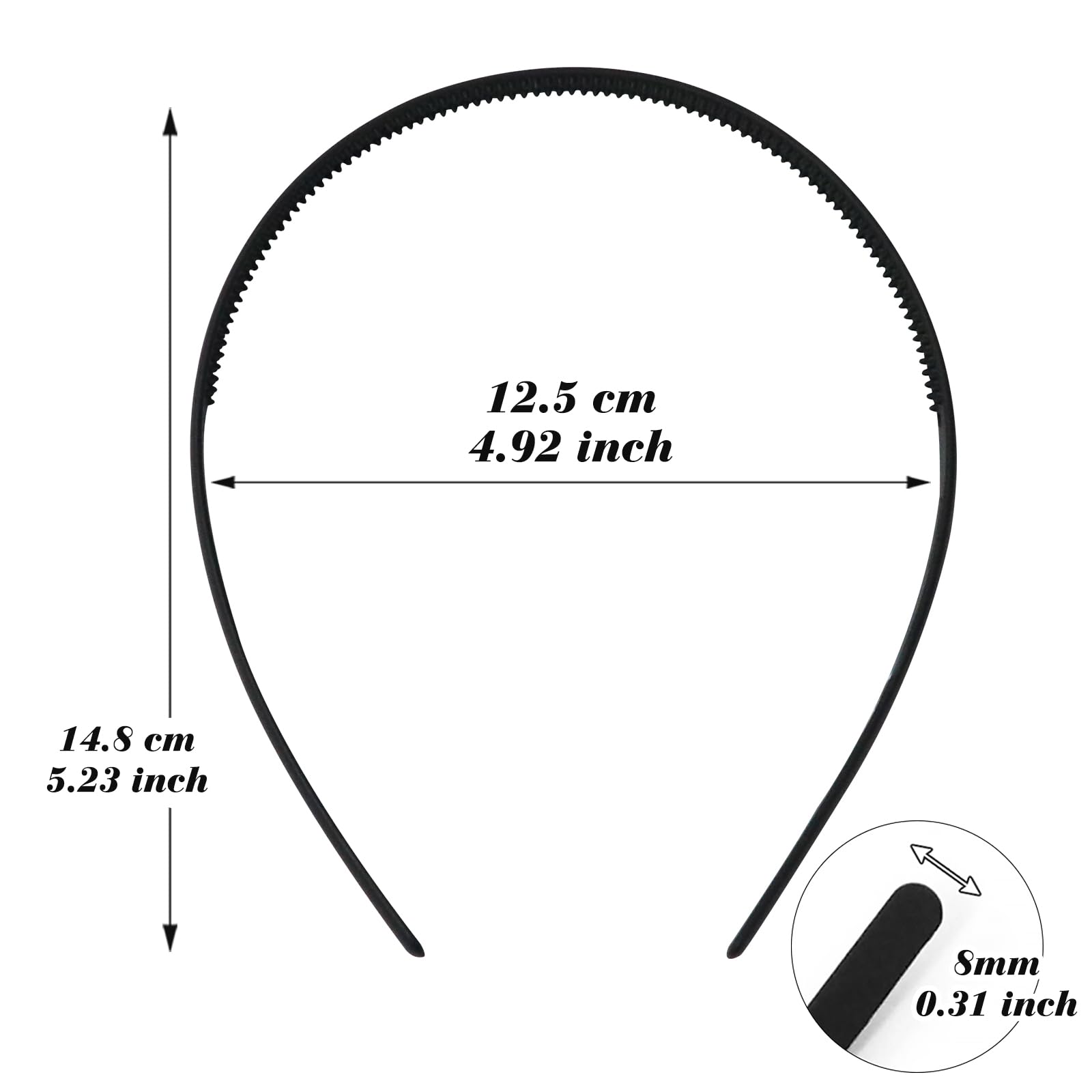Quelcc Cerchietto Nero Sottile 8 mm 6 Pezzi con Denti