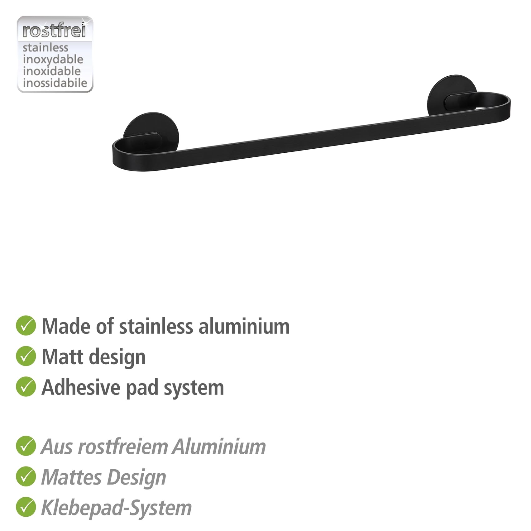 Wenko Bivio Turbo-Loc Uno Porta Asciugamani 40cm Nero Alluminio