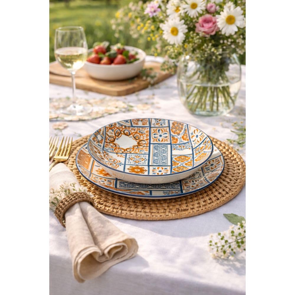 Cecaro Maiolica Azzurra e Arancio servizio piatti 12 pezzi ceramica