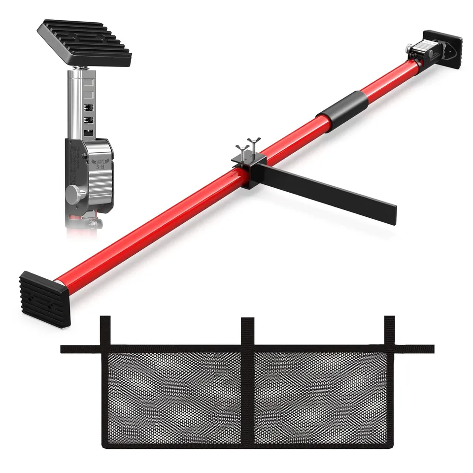 3-H Asta Bloccaggio Telescopica 110-195 cm Acciaio Rossa con Rete