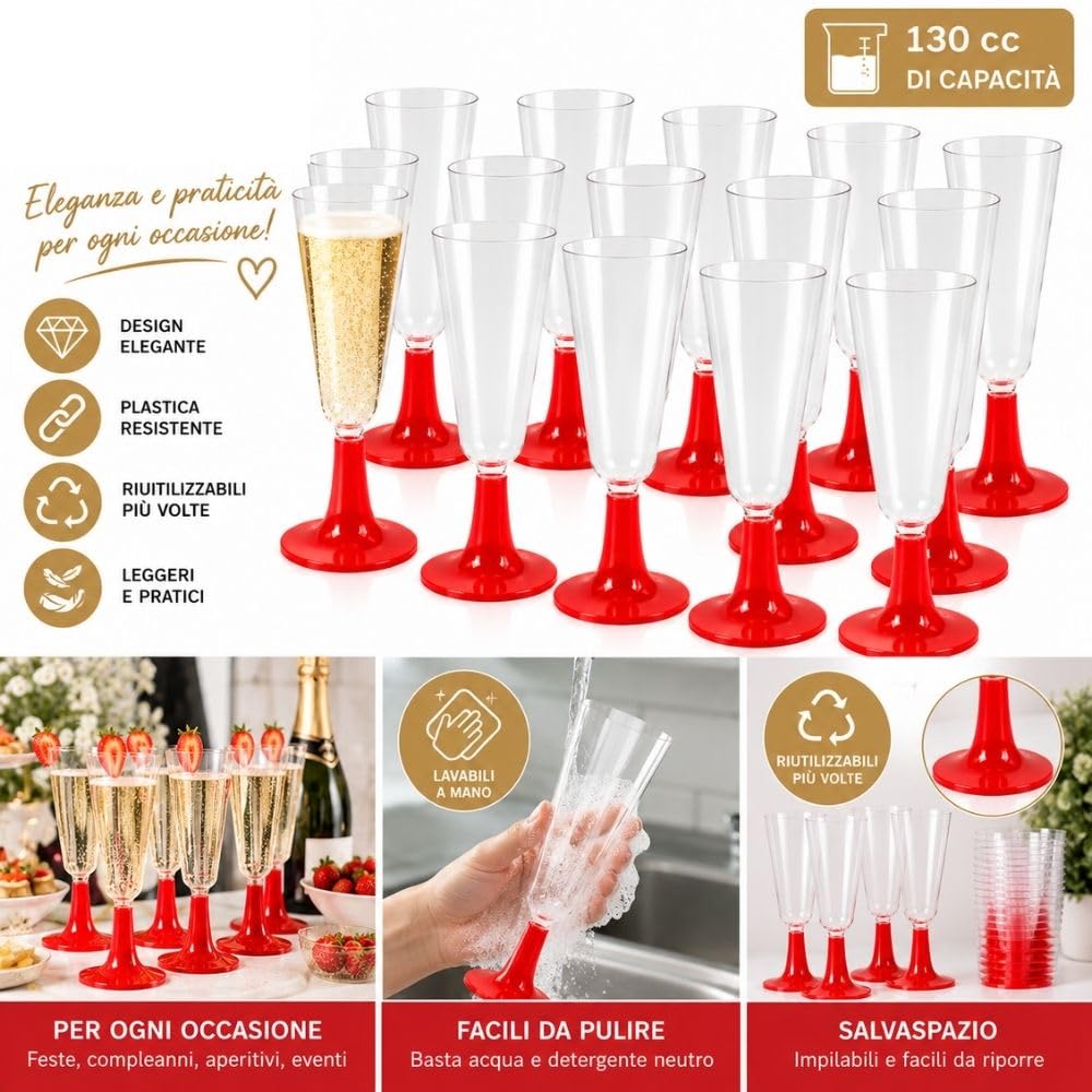 Cecaro Group Set 48 Flute Plastica 130 cc base rossa riutilizzabili
