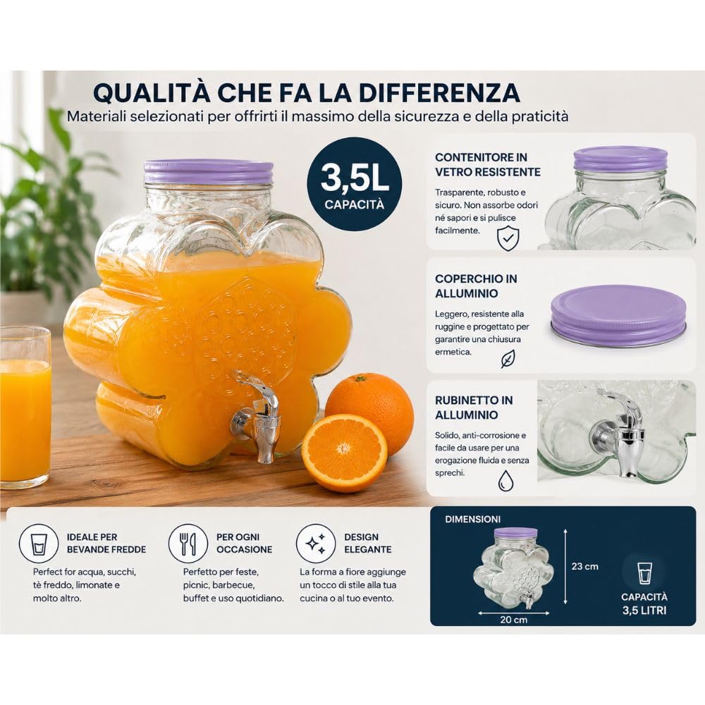 Cecaro Group Dispenser Bevande Vetro 3,5 Litri