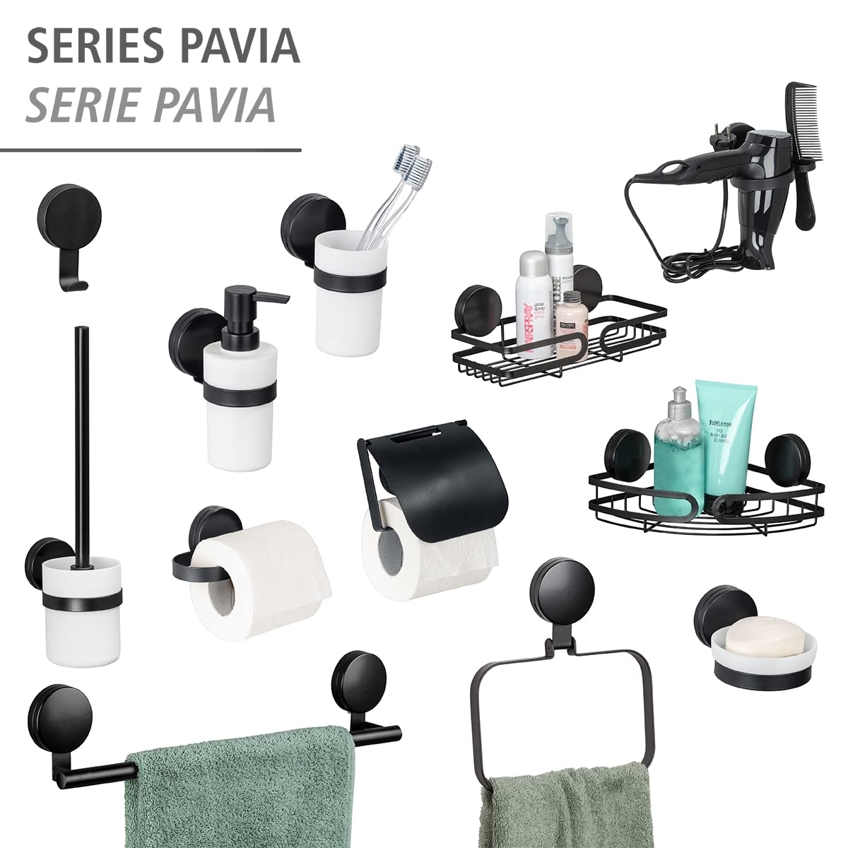 Wenko Pavia Static-Loc Plus portasciugamani nero 41,5 cm