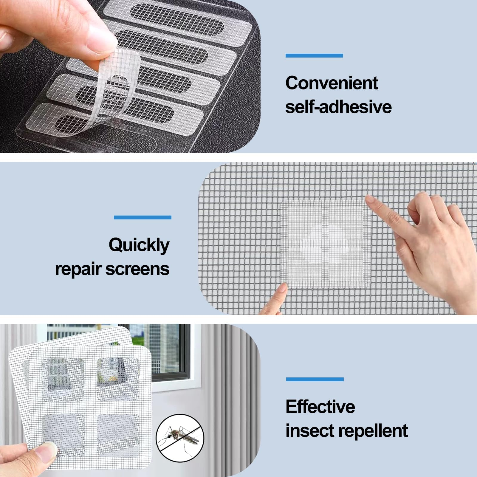 Quelcc Kit Riparazione Zanzariere toppe adesive 110 pezzi grigio