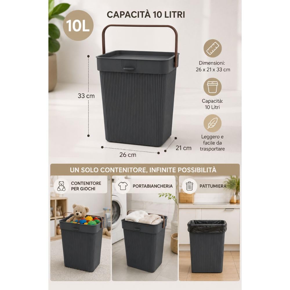 Cecaro Group Pattumiera 10 Litri Bianca con Coperchio