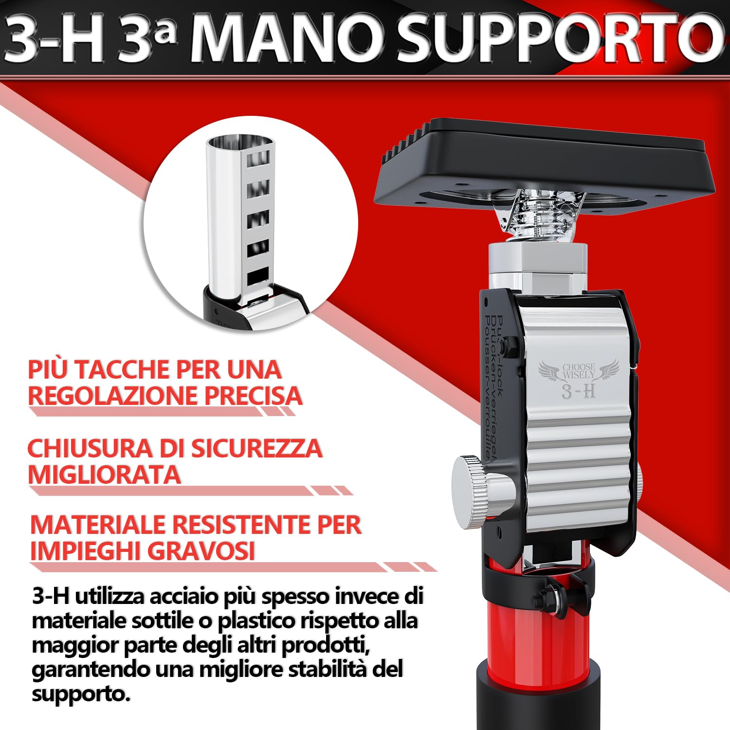 3-H Puntello Telescopico 40-70 cm 4 pezzi rosso 50 kg