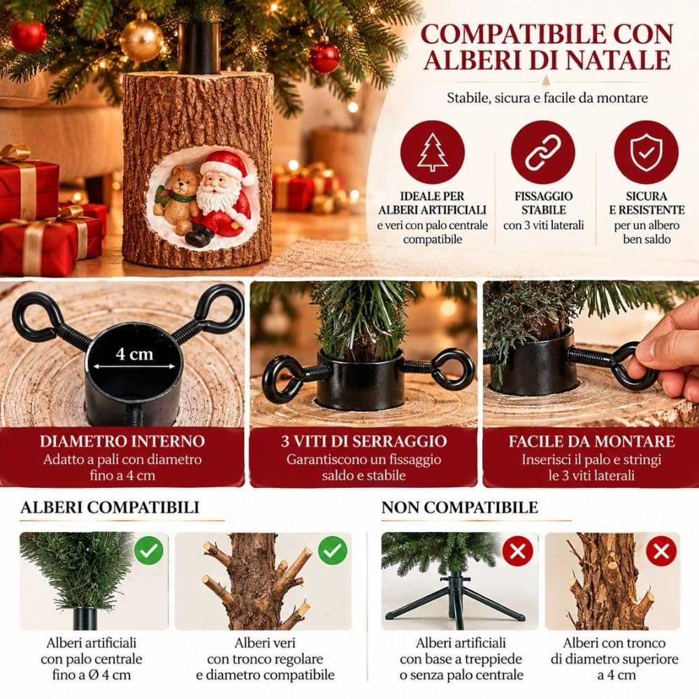 Cecaro Group Base Albero 45 cm Babbo Natale Orsetto LED