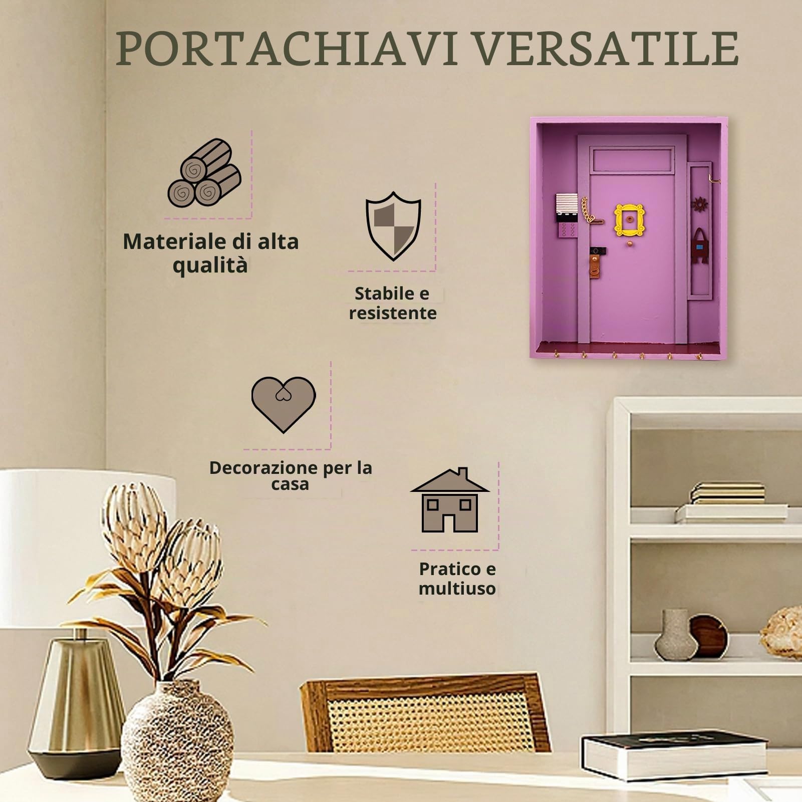 Gachiwar portachiavi da muro porta Monica viola 6 ganci magnetico