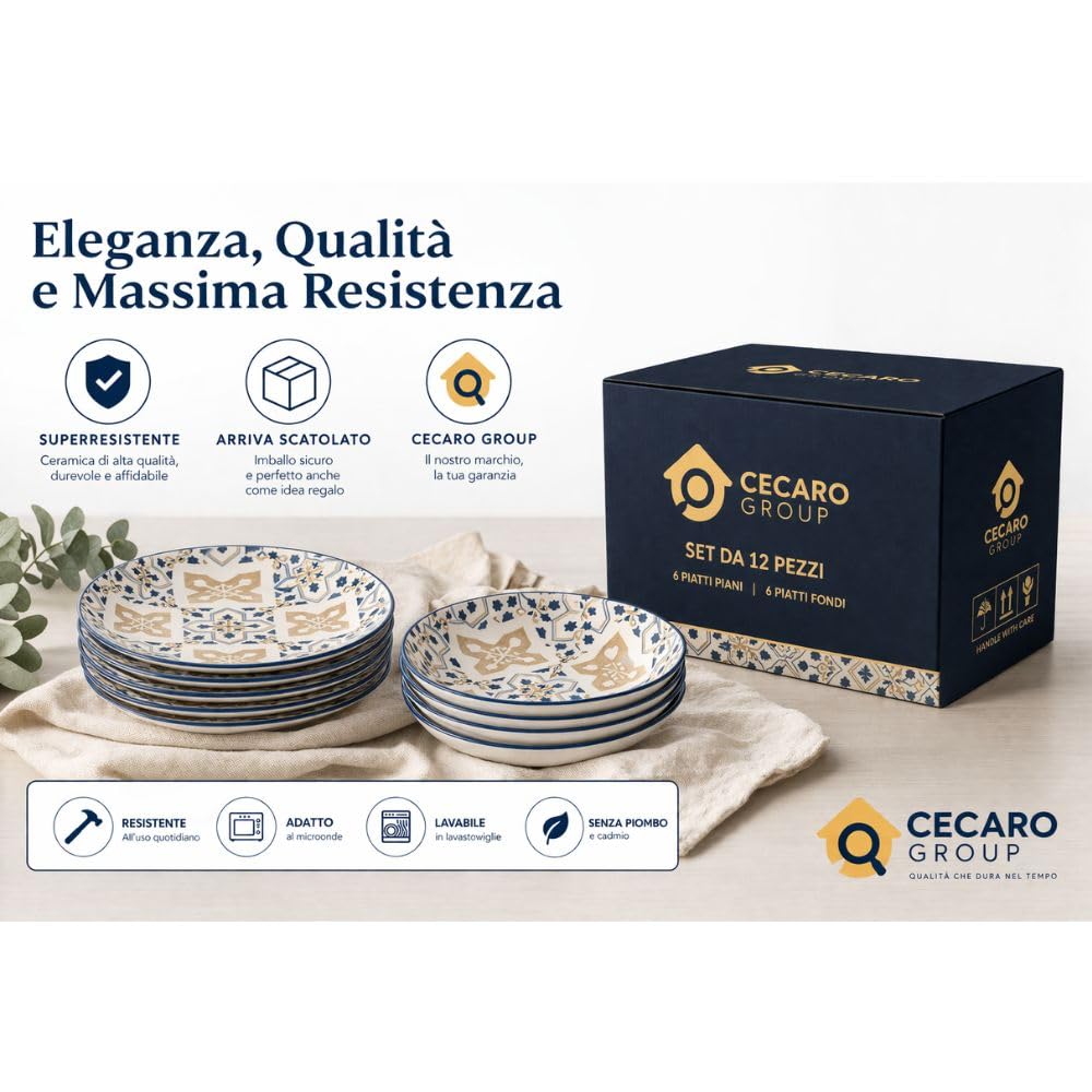 Cecaro Group Maiolica Blu servizio piatti ceramica 12 pezzi