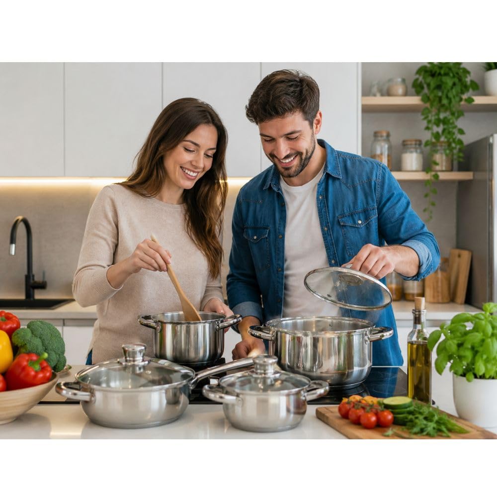 Cecaro Group Batteria Pentole 10 Pezzi Acciaio Inox Induzione
