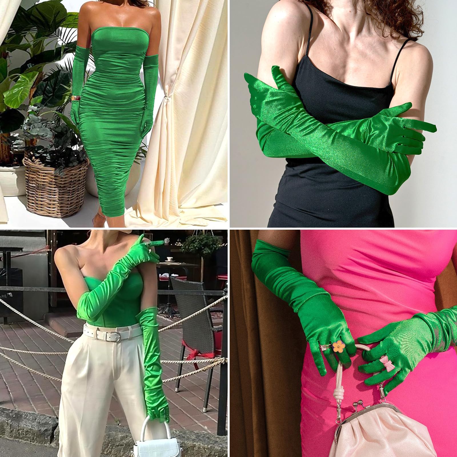 Quelcc Guanti Lunghi Donna guanti verdi eleganti da sera