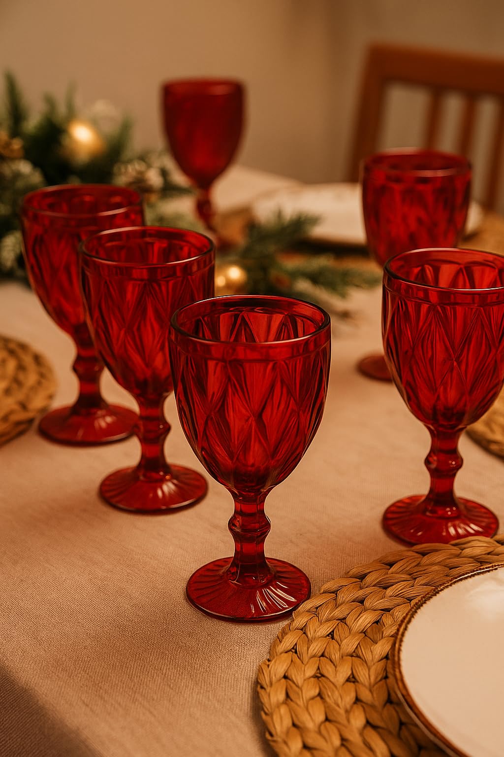 Cecaro Group Set 6 Calici Vetro Rosso 320 ml Natalizi