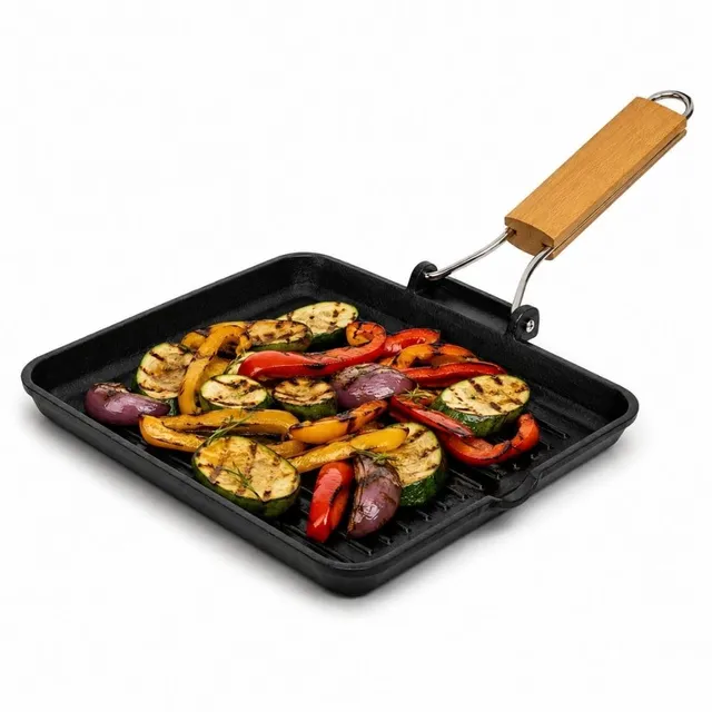 Cecaro Group Bistecchiera Antiaderente 24x24 cm Induzione Legno