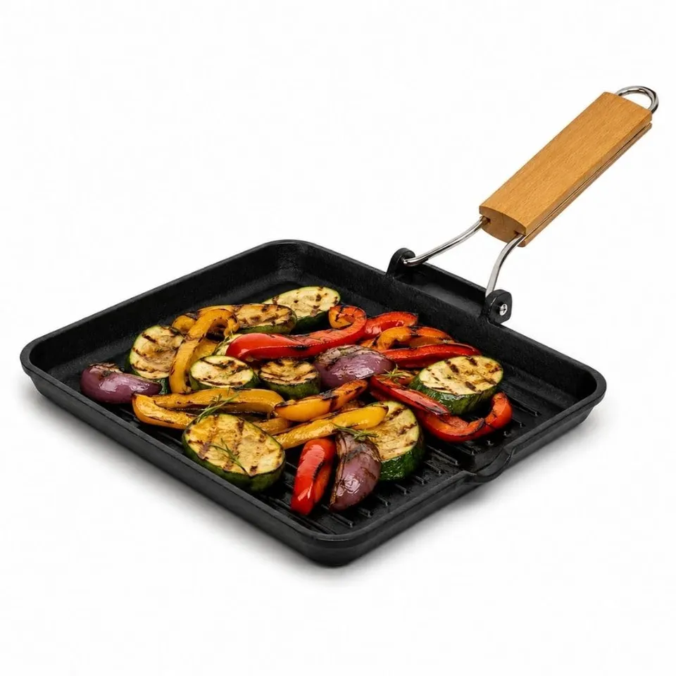Cecaro Group Bistecchiera Antiaderente 24x24 cm Induzione Legno