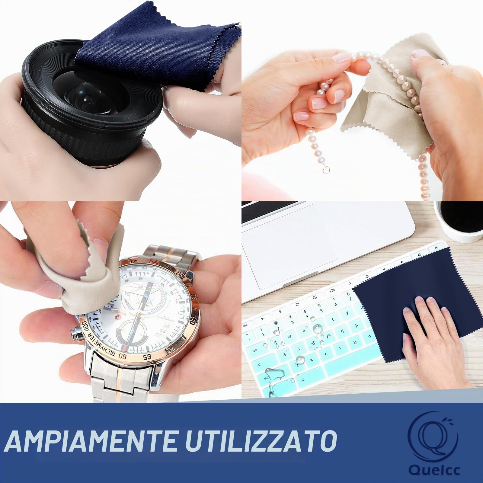 Quelcc Panni Microfibra Occhiali 12 Pezzi Blu Grigio 15x18