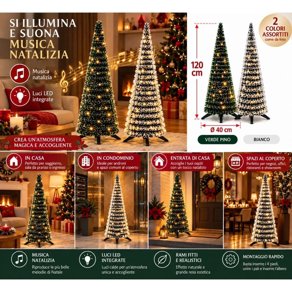 Cecaro Group Albero Natale Slim 120 cm con Luci e Musica