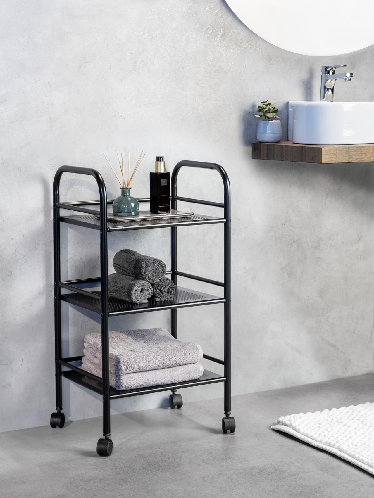 Wenko Carrello Bagno 3 Ripiani Nero Acciaio 41x75 cm