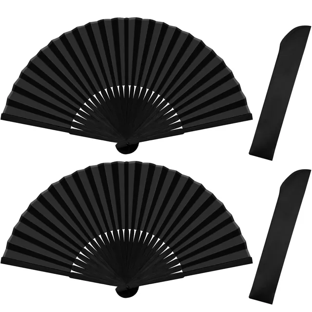 Quelcc Ventaglio Nero 2 Pezzi Bambù 38 cm