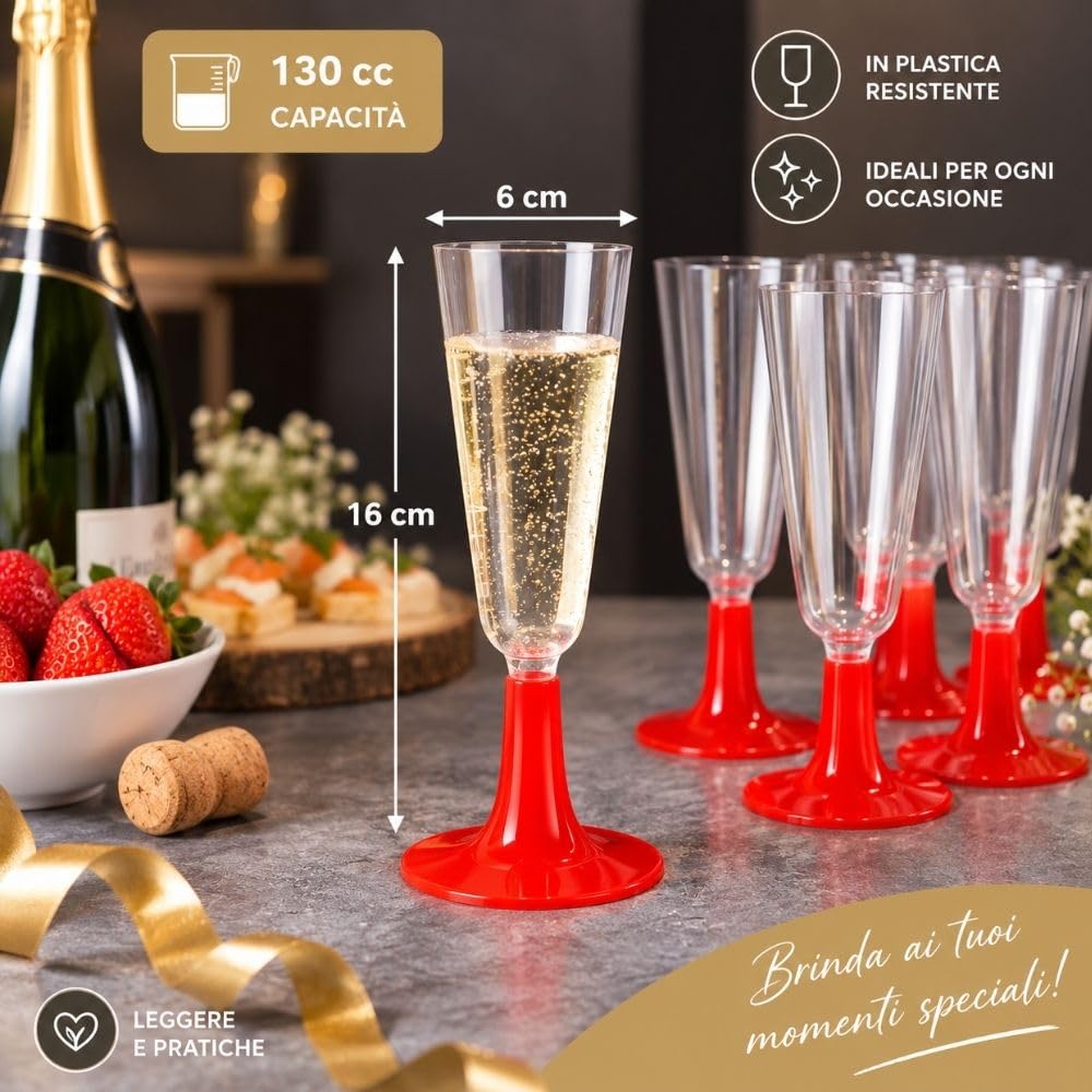 Cecaro Group Set 48 Flute Plastica 130 cc base rossa riutilizzabili