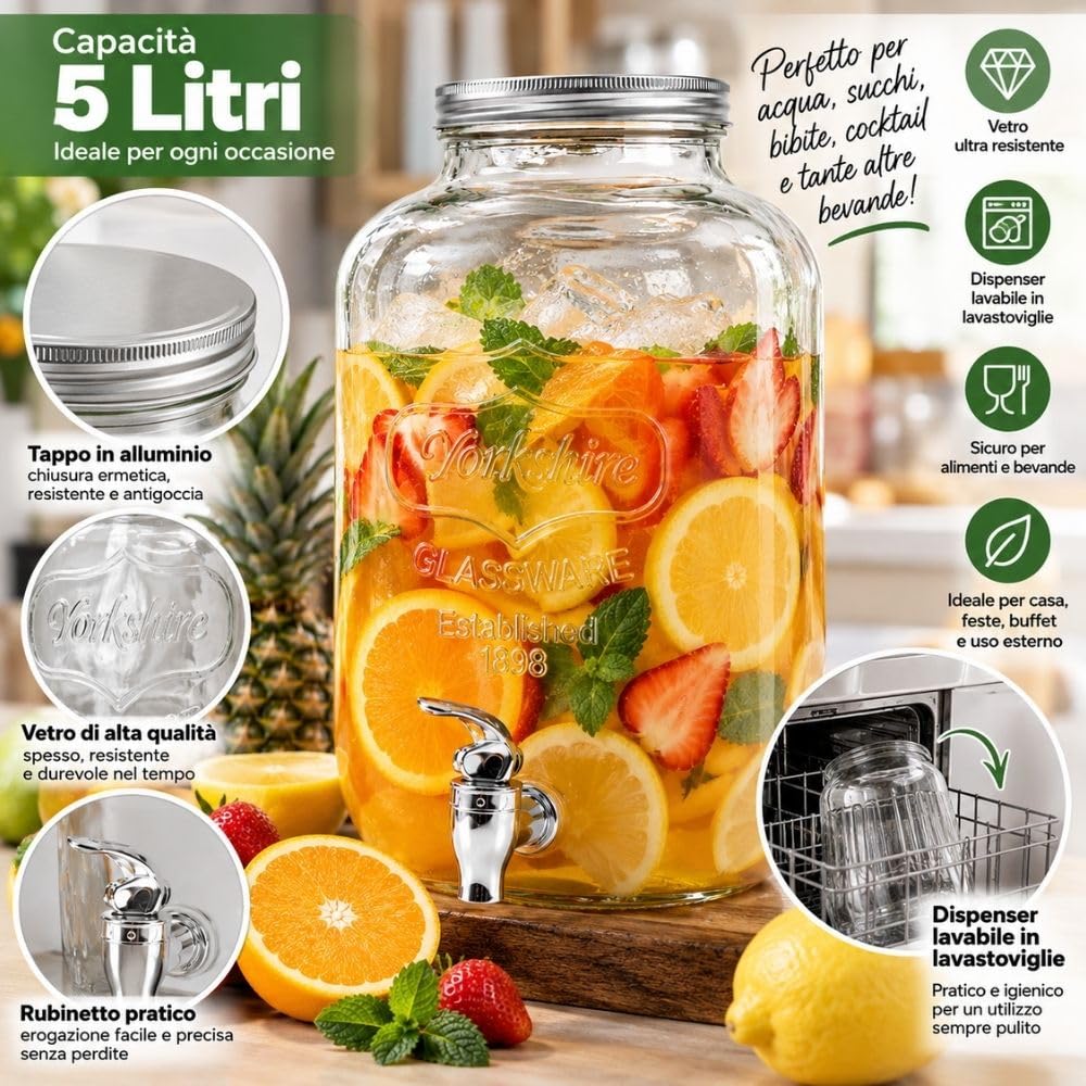 Cecaro Group dispenser bevande in vetro 5 litri con rubinetto